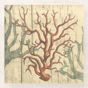 Dessous-de-verre En Verre Bois et petit corail