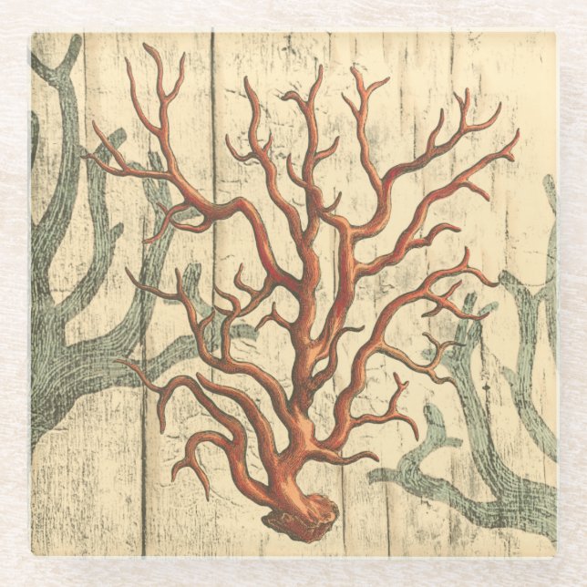 Dessous-de-verre En Verre Bois et petit corail (Devant)