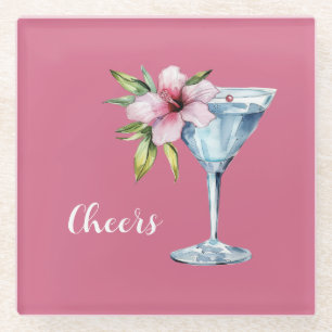 Dessous-de-verre En Verre Boisson Fleur d'Hibiscus Rose Tropical