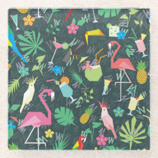 Dessous-de-verre En Verre Boissons D'Oiseaux Tropicaux : Vibrant Sans Fil.