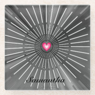 Dessous-de-verre En Verre Bold Black & Pink HeART Unique Stylish Cool