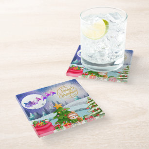 Dessous-de-verre En Verre Bonhomme de neige Joyeux Noël Arbre Cadeau & Bonne