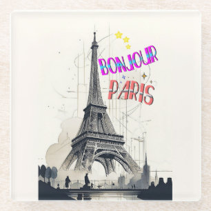 Dessous-de-verre En Verre Bonjour Colorful Paris