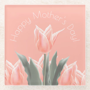 Dessous-de-verre En Verre Bonne fête des mères ! Fleurs de tulipes de Pêche 