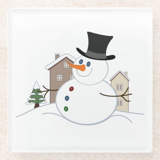 Dessous-de-verre En Verre Bonne illustration de Noël Snowman (Devant)