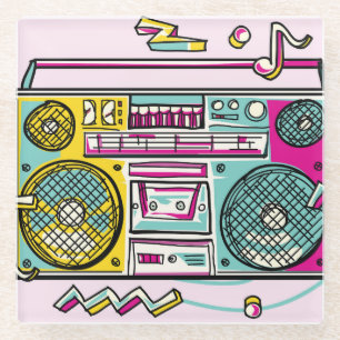 Dessous-de-verre En Verre Boombox Funky Colorful Draful Design