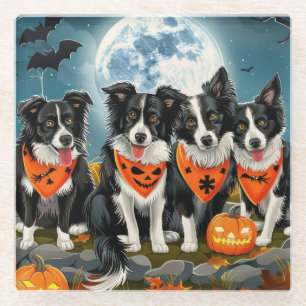 Dessous-de-verre En Verre Bordure Collie Halloween Éffrayant