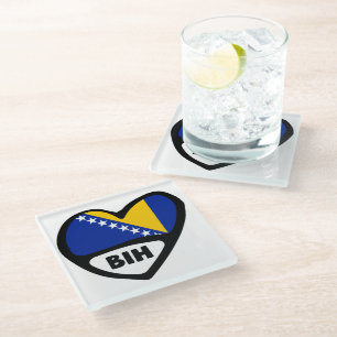 Dessous-de-verre En Verre Bosnie-Herzégovine Code du pays Coeur du drapeau B