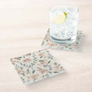 Dessous-de-verre En Verre Botanique Aquarelle Fleur Sauvage Douce Sage Neutr