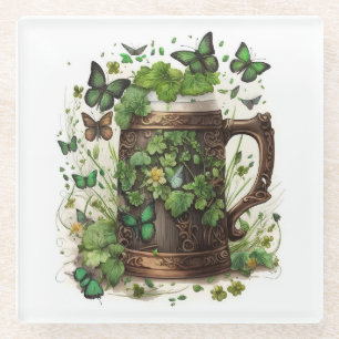 DESSOUS-DE-VERRE EN VERRE BOUE DE CELTIQUE IRLANDAIS DE SHAMROCKS VERTS & BO