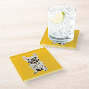Dessous-de-verre En Verre Bouledogue Français Crème, J'Aime Mon Chien
