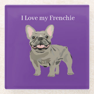 Dessous-de-verre En Verre Bouledogue Français Gris, J'adore mon frenchie
