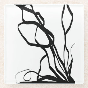 Dessous-de-verre En Verre Bouquet Blanc : Abstrait blanc & noir