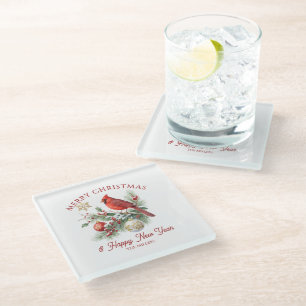 Dessous-de-verre En Verre Bouquet de Noël Red Robin Typographie personnalisé