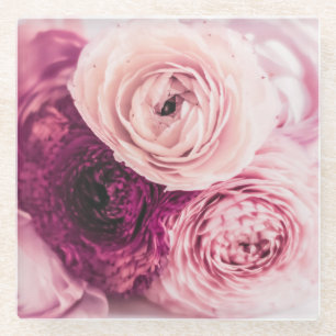 Dessous-de-verre En Verre Bouquet rose romantique : marque vintage.