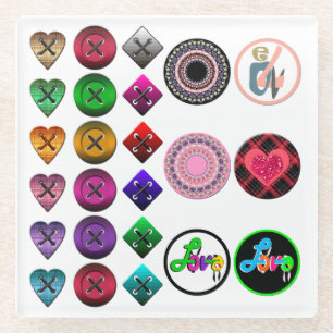 Dessous-de-verre En Verre Boutons de dessin mignon coloré noir blanc clair