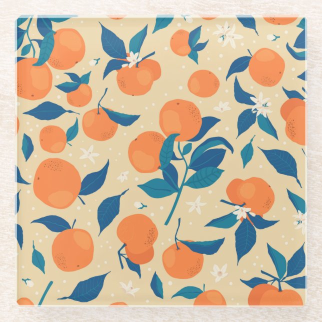 Dessous-de-verre En Verre Branches Oranges : Motif Arrière - plan beige (Devant)