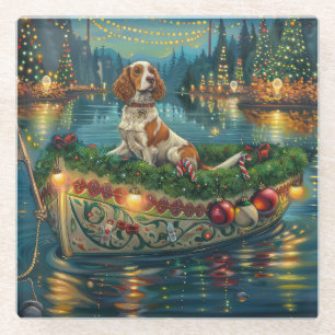 Dessous-de-verre En Verre Brittany Spaniel Noël Festive Voyage