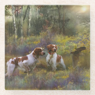 Dessous-de-verre En Verre Brittany Spaniels, Chasse en bois, Art