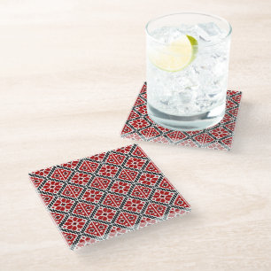 Dessous-de-verre En Verre Broderie Ethnique Slave, Traditionnelle Balkanique