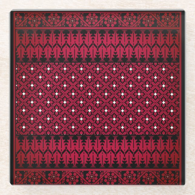 Dessous-de-verre En Verre Broderie palestinienne Tatreez imprimé (Devant)