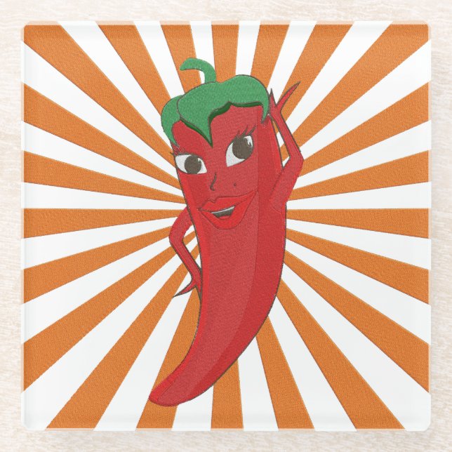 Dessous-de-verre En Verre Broderie Red Hot Pepper Diva Faux (Devant)