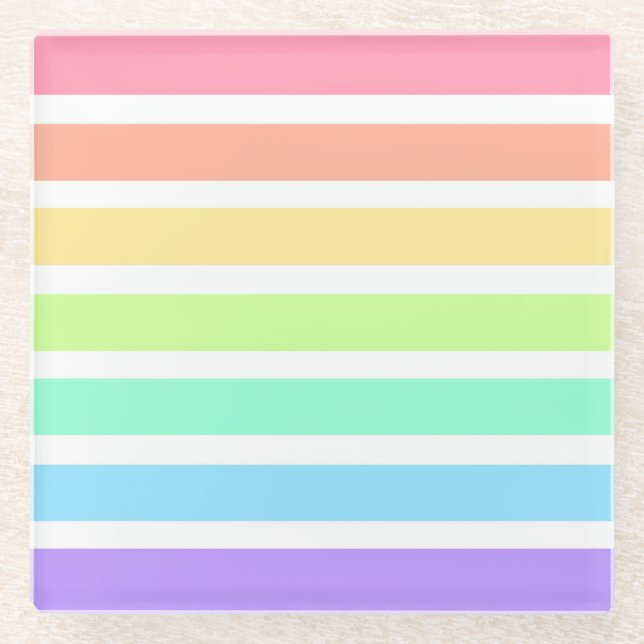 Dessous-de-verre En Verre Bubblegum arc-en-ciel et bandes blanches (Devant)