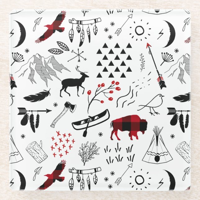 Dessous-de-verre En Verre Buffalo Adventures Black and Red Plaid ID599 (Devant)