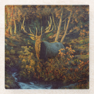 Dessous-de-verre En Verre Bull Elk dans la forêt d'automne