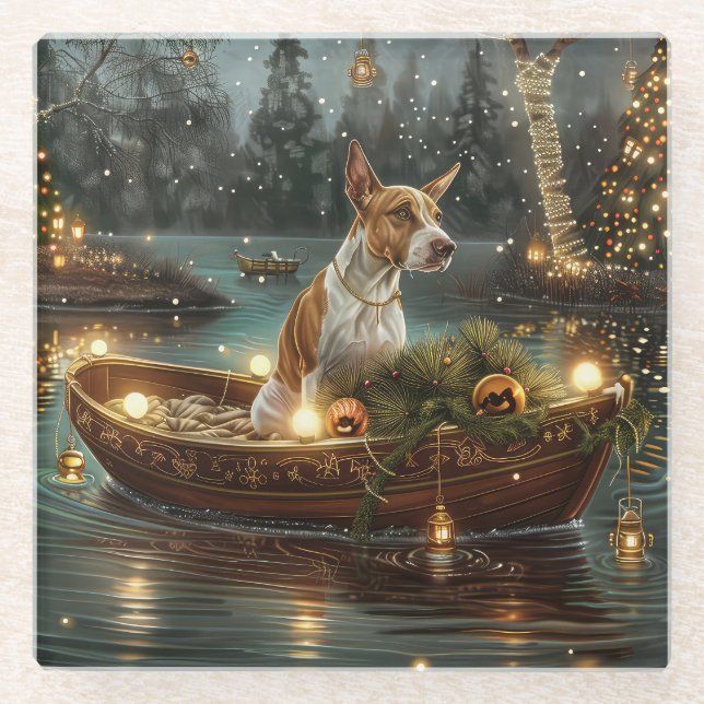 Dessous-de-verre En Verre Bull Terrier Noël Festive Voyage (Devant)
