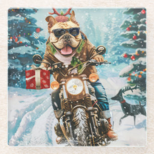 Dessous-de-verre En Verre Bulldog à moto Noël