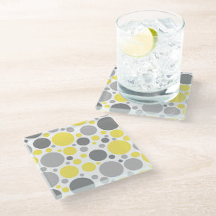 Dessous-de-verre En Verre Bulles jaunes et grises modernes