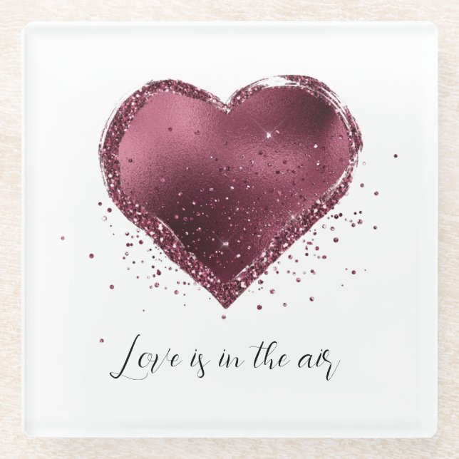 Dessous-de-verre En Verre Burgundy Cherry Glitter Sparkle Heart Love  (Devant)