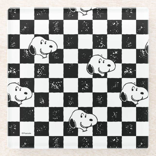 Dessous-de-verre En Verre cacahuètes | Drapeau À damiers Snoopy (Devant)