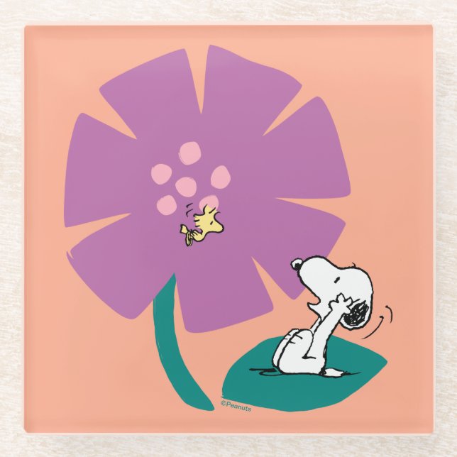 Dessous-de-verre En Verre cacahuètes | Illustration de la nature Fleur pourp (Devant)