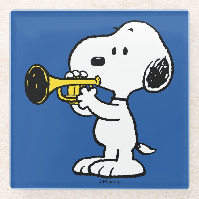 Dessous-de-verre En Verre cacahuètes | Joueur de trompette Snoopy (Devant)