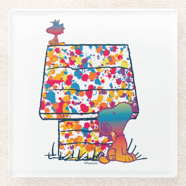Dessous-de-verre En Verre cacahuètes | Snoopy & Woodstock Rainbow Paint (Devant)