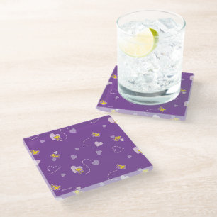 Dessous-de-verre En Verre cacahuètes   Woodstock Motif de coeur pourpre
