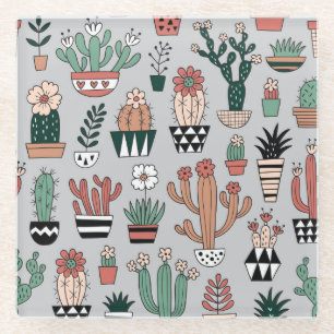 Dessous-de-verre En Verre Cactus en fleurs mignons : Motif à main