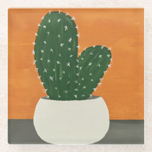 Dessous-de-verre En Verre Cactus pointillés en acrylique orange et gris