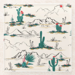 Dessous-de-verre En Verre Cactus Succulents : Flore Vintage du désert.
