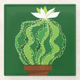 Dessous-de-verre En Verre Cactus vert : motif abstrait naturel.