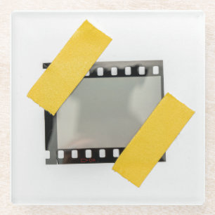 Dessous-de-verre En Verre Cadre de film vide de 35 mm, bandes jaunes.