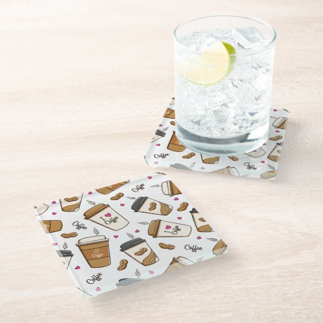 Dessous-de-verre En Verre Cafés, Fèves de café, Amateur de café, Coeurs (Incliné)