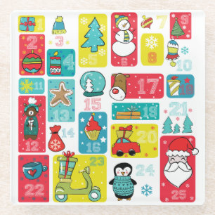 Dessous-de-verre En Verre Calendrier adorable de l'Avent de Noël