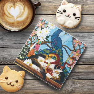 Dessous-de-verre En Verre Calico Cat Dragon Rouge