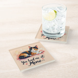 Dessous-de-verre En Verre Calico Cat You eu Me at Meow Watercolor