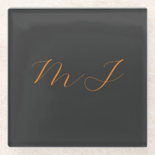 Dessous-de-verre En Verre Calligraphie chic gris monogramme initial nom oran