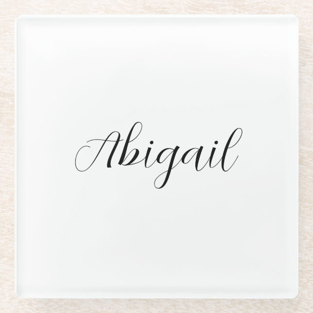 Dessous-de-verre En Verre Calligraphie Elégant Noir Blanc Plaine Nom simple (Devant)