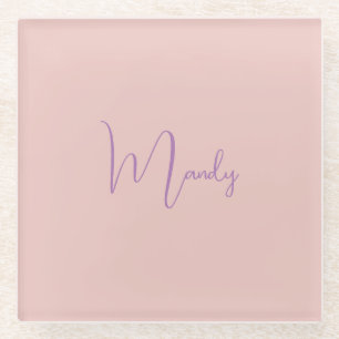 Dessous-de-verre En Verre Calligraphie Élégant Rose Or Plaine Nom simple